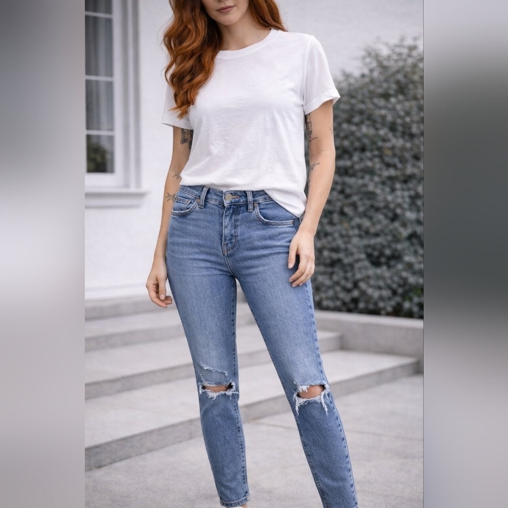 Topshop Moto Jamie Skinny Jeans W25 L32 Distressed Blue Denim